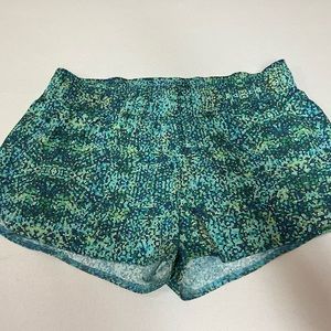 2/$20 - Green & Blue Running or Exercise Shorts / fun pattern & colours - L